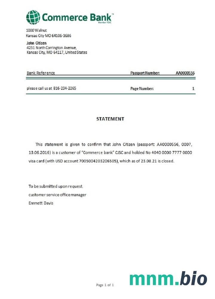 Przykład zamknięcia Banku Handlowego w USA w formatach Word i PDF
